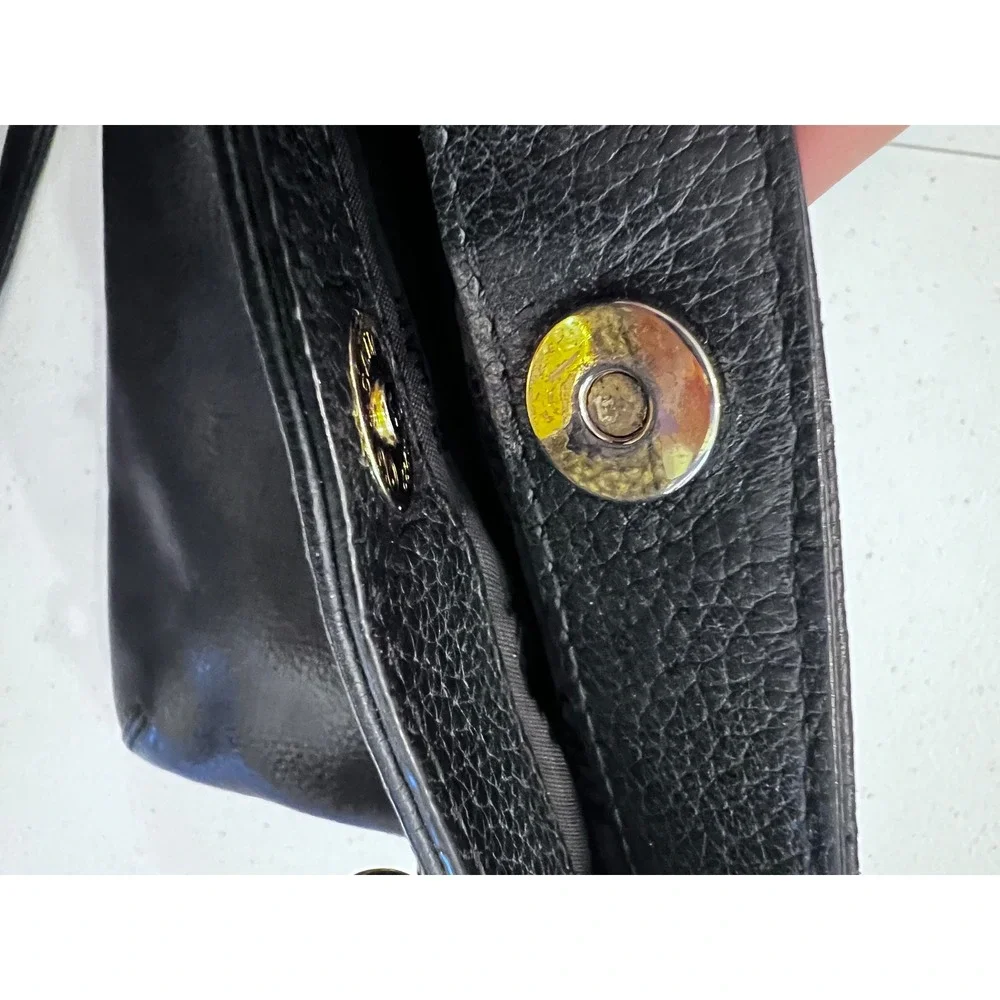 Michael Kors Black Pebbled Leather Crossbody Bag Gold Chain Buckle Detail Luxury